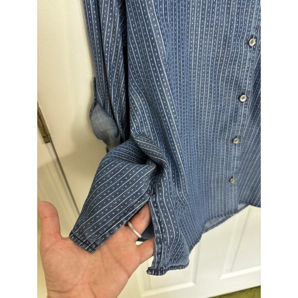 Foxcroft Blue Button Up Size 16W Tencel Lyocell Chambray Western Casual Boho - Picture 6 of 8